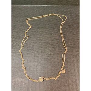 25 inch double chain Brass plated Bronze necklace with square faux pearl pend.
